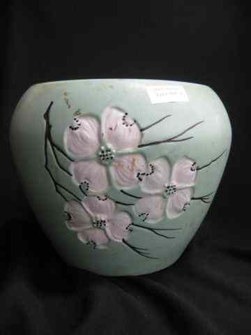 Appraisal: McCoy Art Pottery Jardiniere dogwood decor on green '' tall