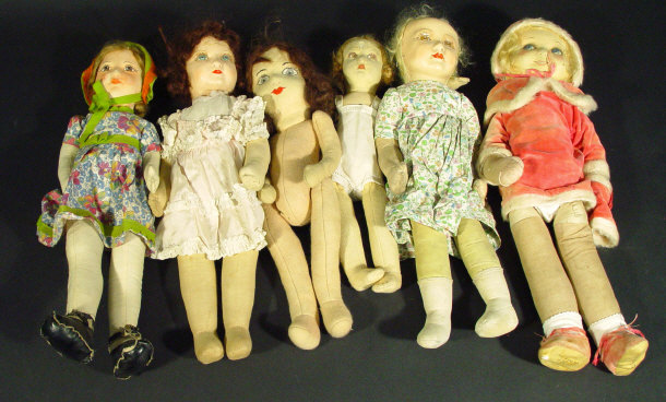 Appraisal: Six cloth children's dolls including a Deans doll with painted