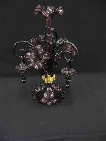 Appraisal: Amethyst Art Glass Epergne four lily plus a trio of