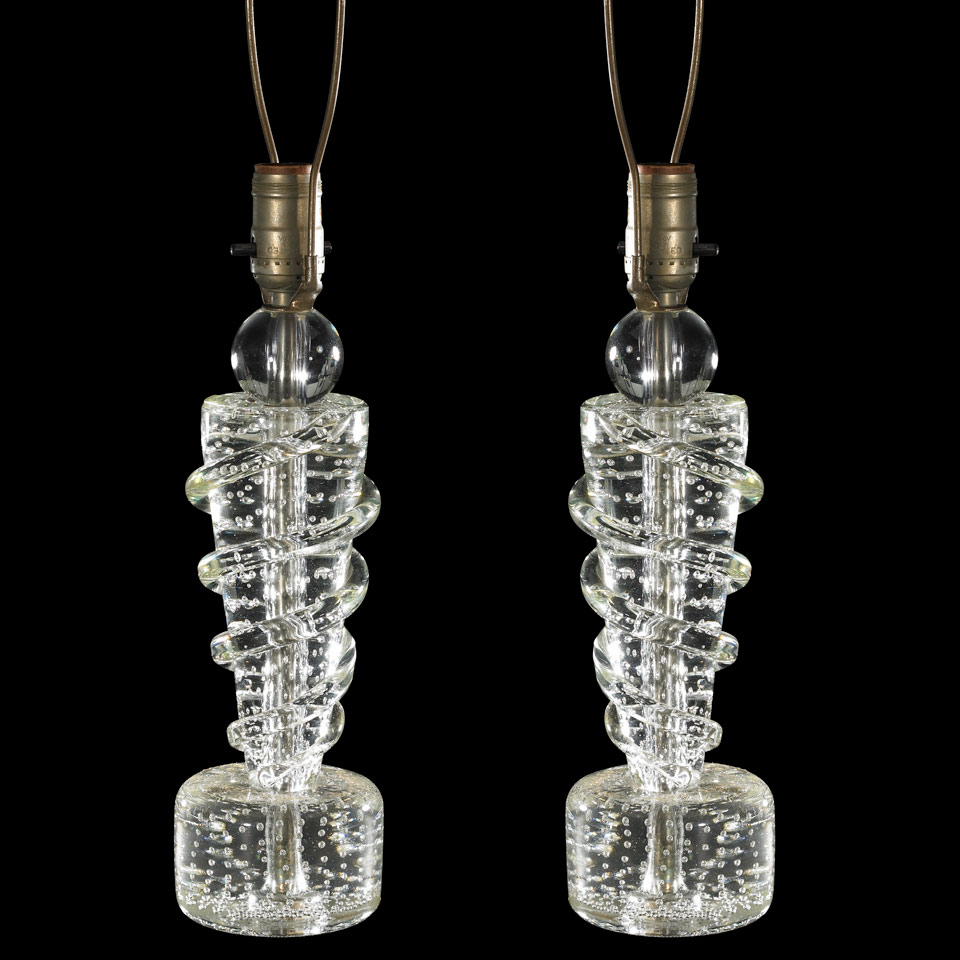 Appraisal: Pair of Bubble and Twist Glass Table Lamps c label