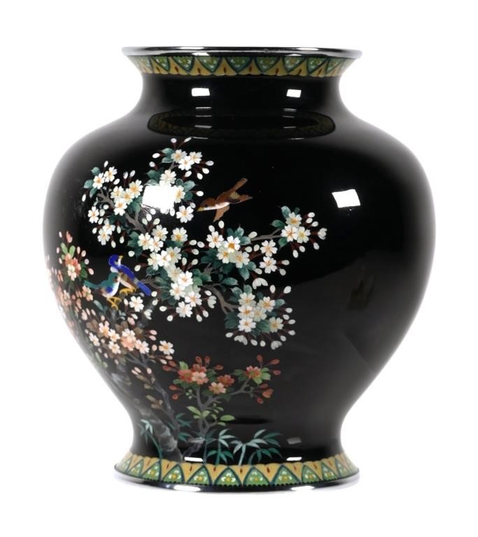 Appraisal: Japanese cloisonne vase Vase features finely detailed birds and cherry