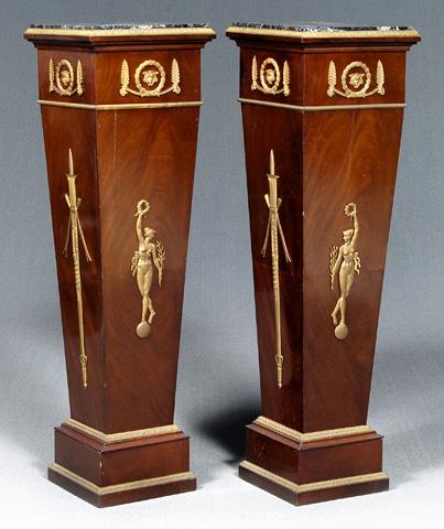 Appraisal: Pair French Empire style pedestals each with green variegated marble