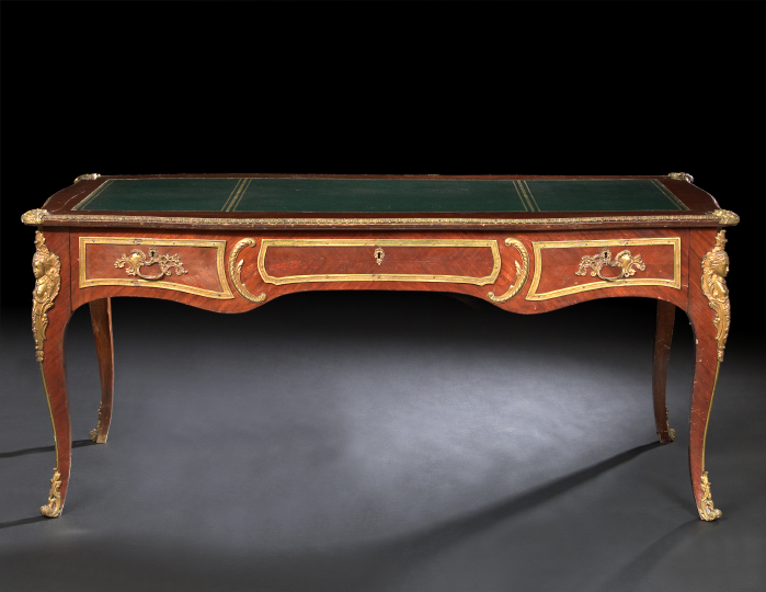 Appraisal: Louis XV-Style Ormolu-Mounted and Parquetry-Veneered Mahogany Bureau Plat third quarter