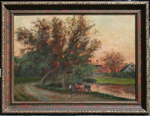 Appraisal: HOLZAPFEL PEASANT RETURNING HOME ALONG A TRAIL WITH DONKEYS Oil