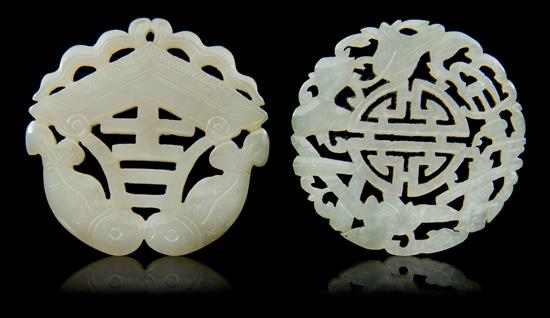 Appraisal: Sale Lot Two Carved Jade Pendants the first depicting a