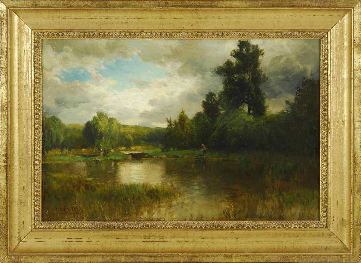 Appraisal: GEORGE HERBERT MCCORDAmerican - Landscape with fisherman and lake Signed