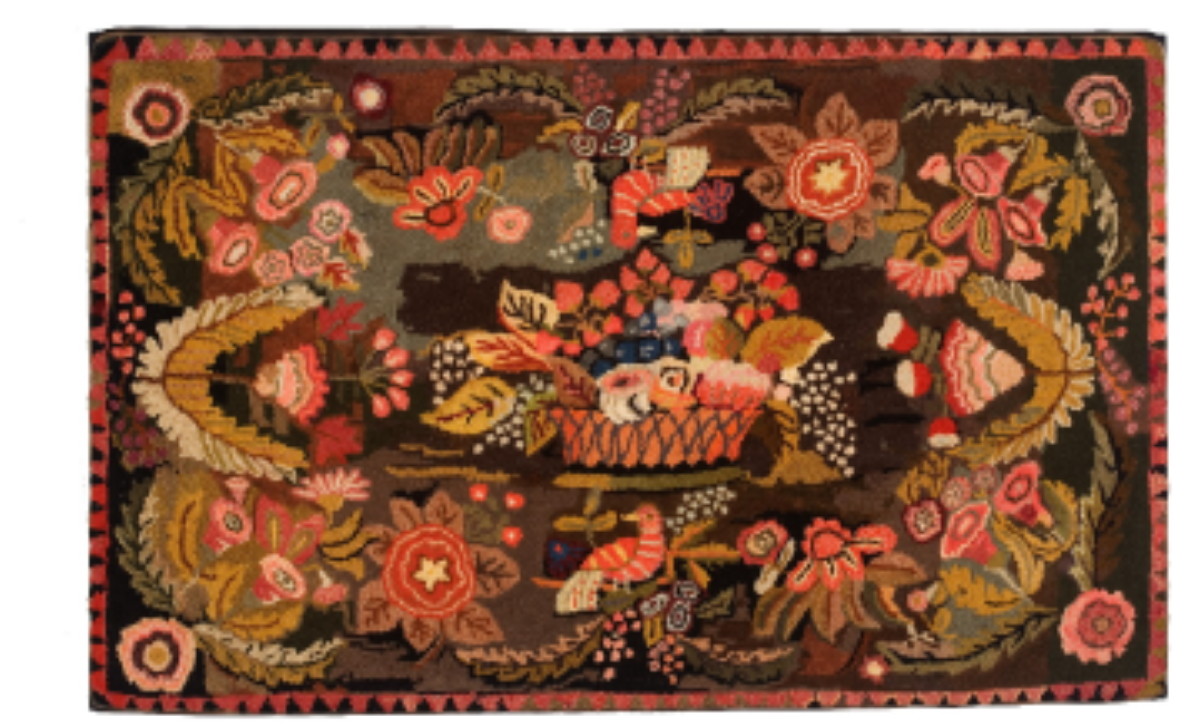 Appraisal: WOOL HOOKED RUG PROBABLY PENNSYLVANIA MID-LATE NINETEENTH CENTURY Now mounted