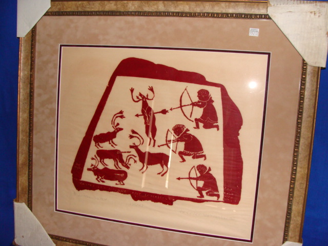 Appraisal: INUIT ARTIST Caribou Hunt Lithograph Signed and dated