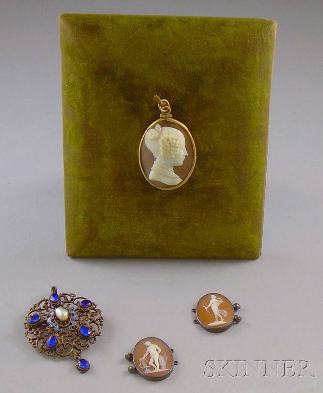 Appraisal: Group of Four Jewelry Items including three shell-carved cameos and