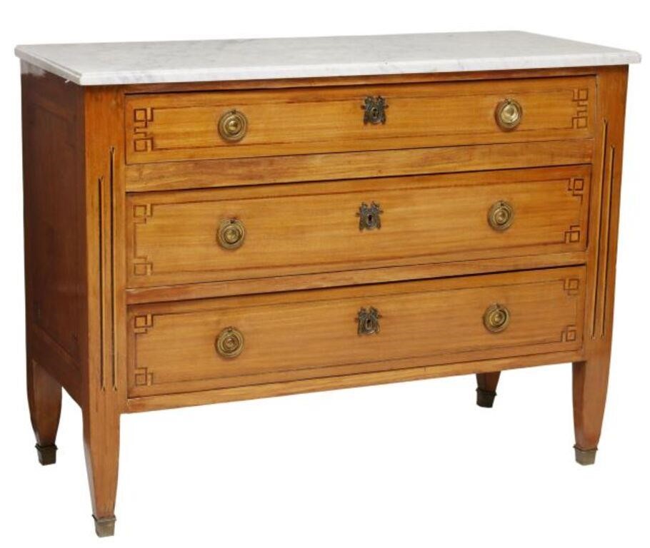 Appraisal: French Louis XVI style marble-top commode th c three drawers