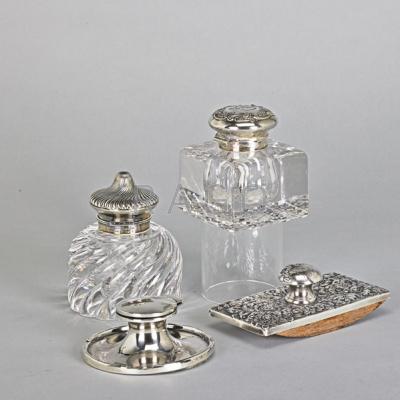 Appraisal: SILVER AND SILVER MOUNTED DESK ACCESSORIES Four items ca Sheiber