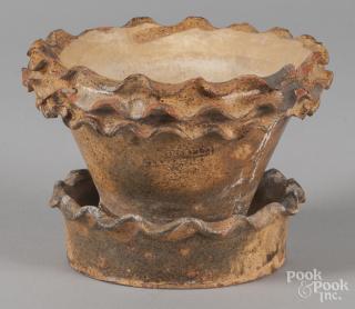 Appraisal: Shenandoah Valley redware flowerpot th c impressed Solomon Bell Strasburg