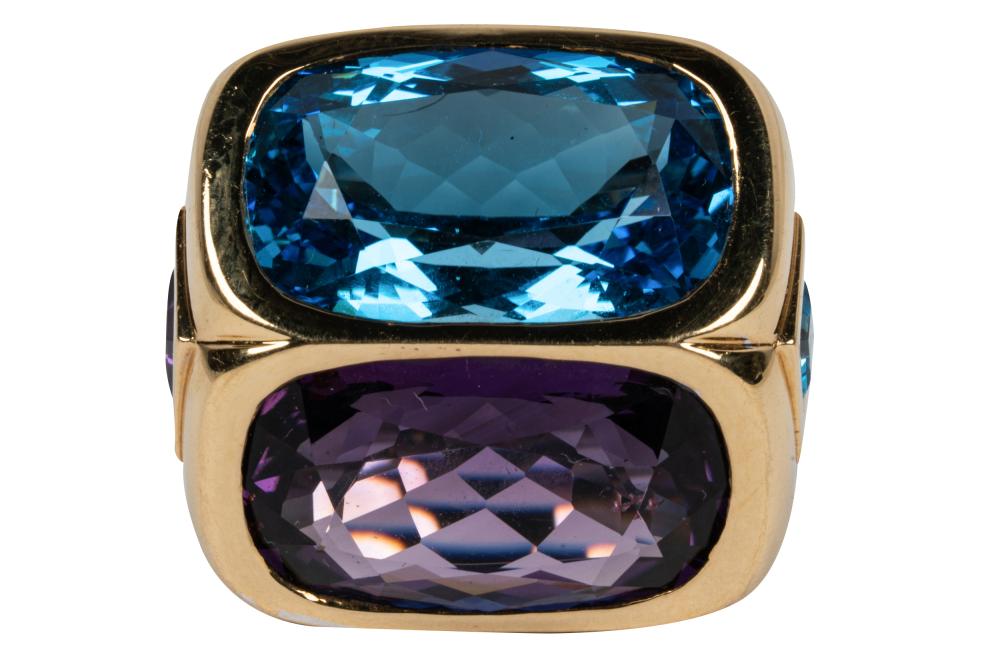 Appraisal: MARINA B KARAT GOLD AMETHYST TOPAZ RINGcontaining one cushion shape