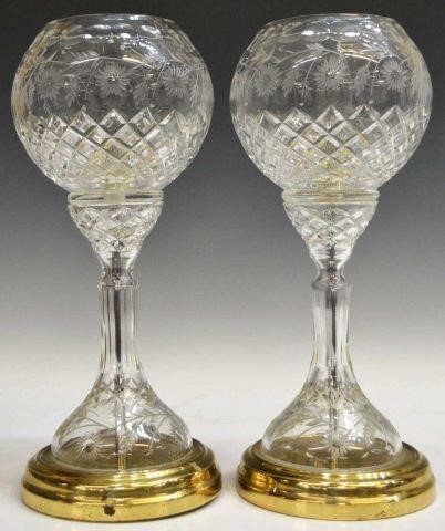 Appraisal: pair Polish cut crystal table lamps th c finely cut