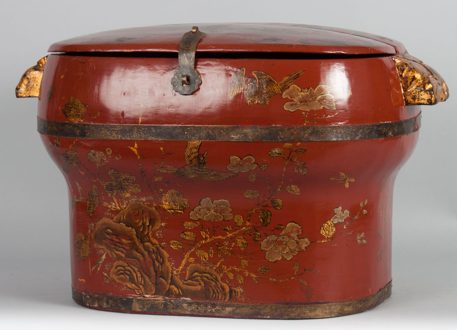 Appraisal: Chinese wood and lacquer box th century red ground with