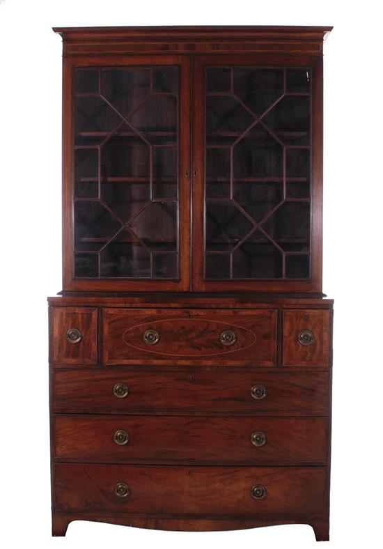 Appraisal: Georgian mahogany secretary bookcase circa molded crown divided glazed panel