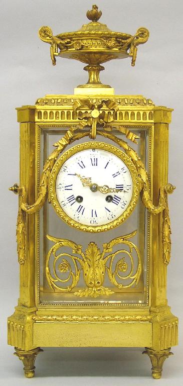 Appraisal: French gilt brass four glass two train mantel clock the