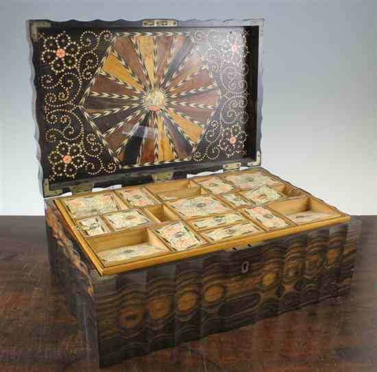 Appraisal: A th century Ceylonese serpentine coromandel work box the interior