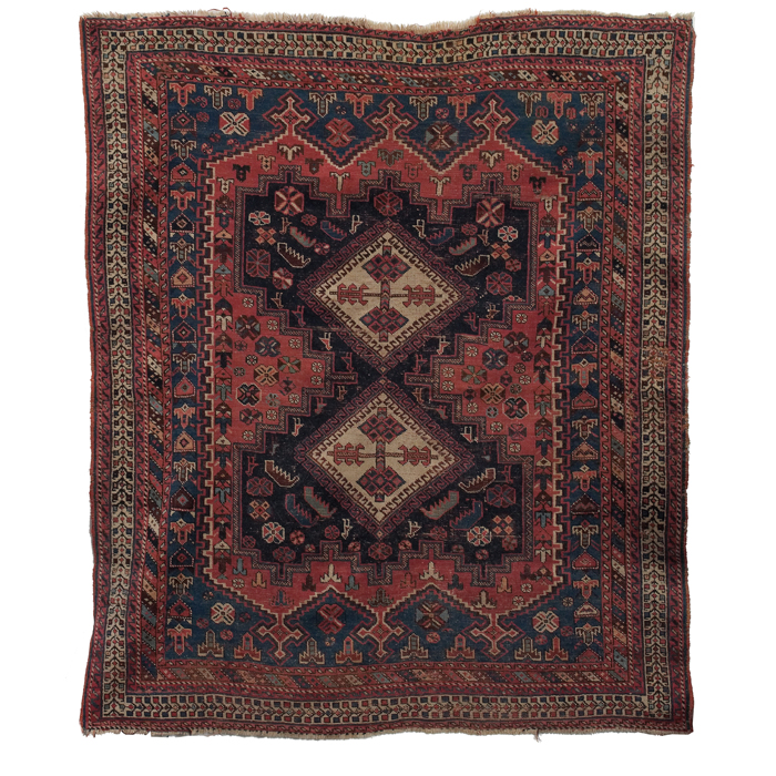 Appraisal: Persian Afshar rug c stylized floraldesign on a red field