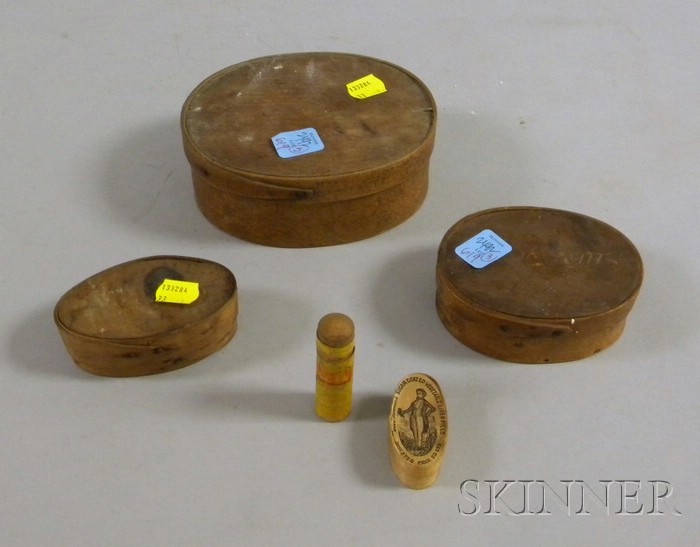 Appraisal: Three Small Oval Wooden Lap-sided Boxes with Covers lg to