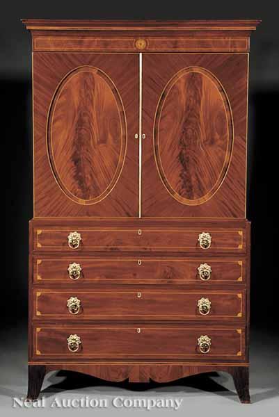 Appraisal: A Regency Mahogany and Boxwood Inlaid Linen Press early th