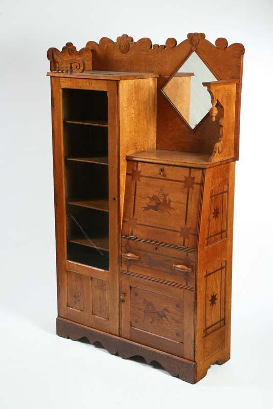 Appraisal: SIDE BY SIDE SECRETARY BOOKCASE Oak with a scalloped gallery