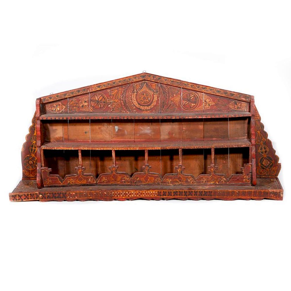 Appraisal: Moroccan wood shelf c th century carved and polychromed in