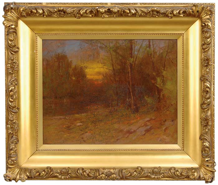 Appraisal: ALBION HARRIS BICKNELL American - SUNSET LANDSCAPE WITH RIVER Oil