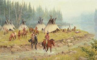 Appraisal: JOHN SCOTT - River Camp oil on board x inchessigned