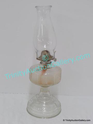 Appraisal: Vintage Pressed Glass Oil Lamp With outside thread burner which