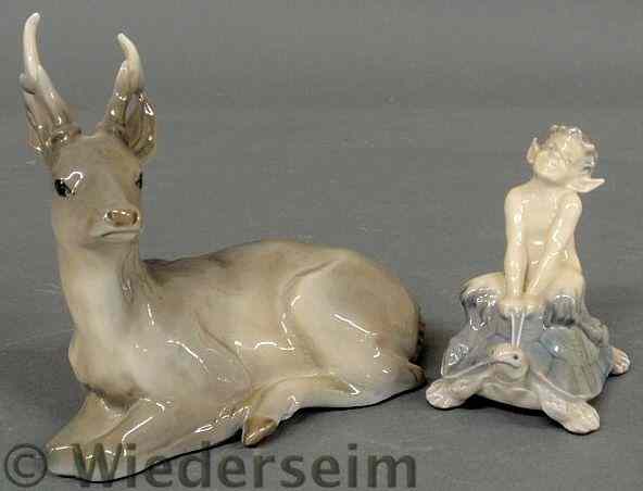 Appraisal: Two Royal Copenhagen figures- recumbent deer h and a boy