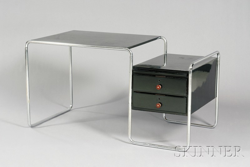 Appraisal: Modernist Desk Chrome plated steel and wood Probably manufactured by