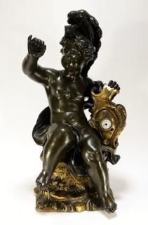 Appraisal: LG French Empire Raingo Gilt Bronze Putti Clock FRANCE FIRST