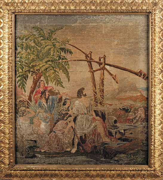 Appraisal: A Large Antique Framed Tapestry th c depicting Moses Defending