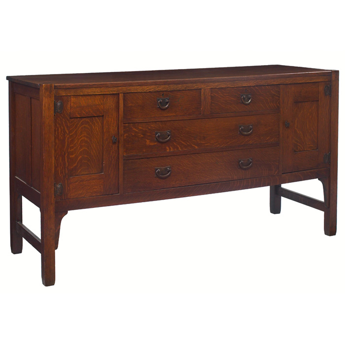 Appraisal: Stickley Brothers sideboard two paneled cabinets with hammered copper hinges