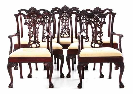 Appraisal: Georgian style carved mahogany ribbon-back dining chairs set of eight