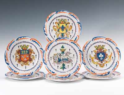 Appraisal: Seven Small French Faience Plates With various coats of arms