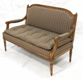 Appraisal: French style Vintage Love Seat Speckled antiqued finish arched crest