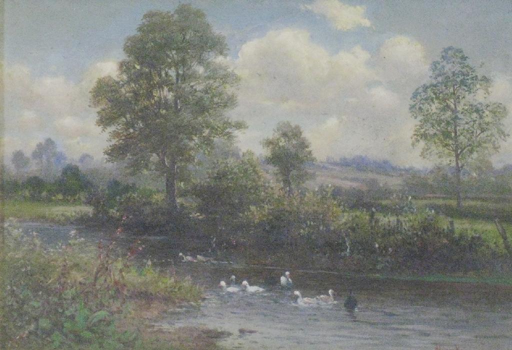 Appraisal: ALICE KING Exh - A tranquil river landscape with Ducks