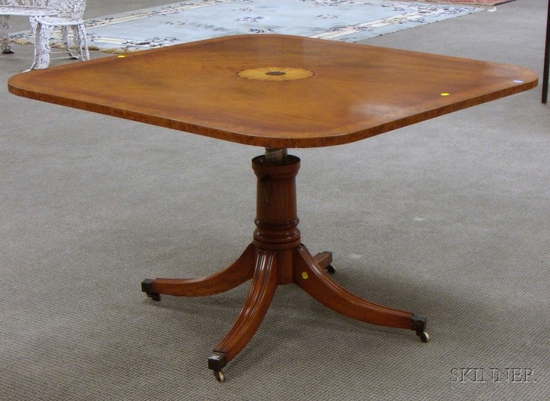 Appraisal: Georgian-style Inlaid Mahogany and Burl Veneer Pedestal-base Breakfast Table ht