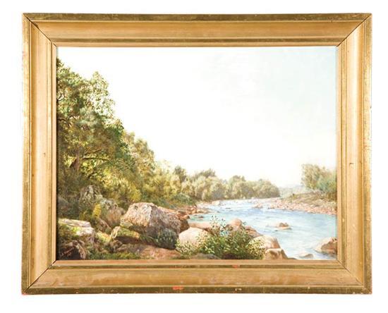 Appraisal: RIVER LANDSCAPE WITH CAMPERS BY J MENZIES NINETEENTH CENTURY Oil