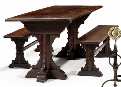 Appraisal: Gothic Revival trestle table with two benches Late th th