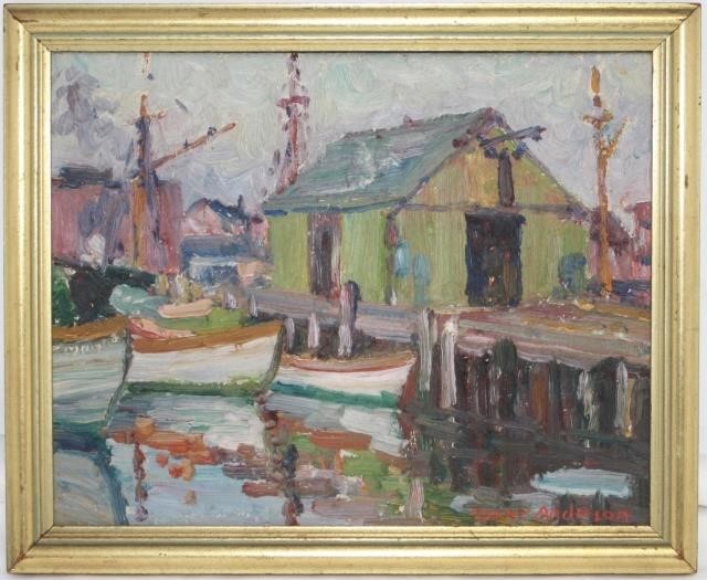 Appraisal: OSCAR ANDERSON - MA OIL ON BOARD DEPICTING A DOCKSIDE