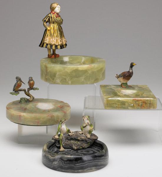 Appraisal: COLD-PAINTED BRONZES Grouping of four includes pair of hummingbirds pair