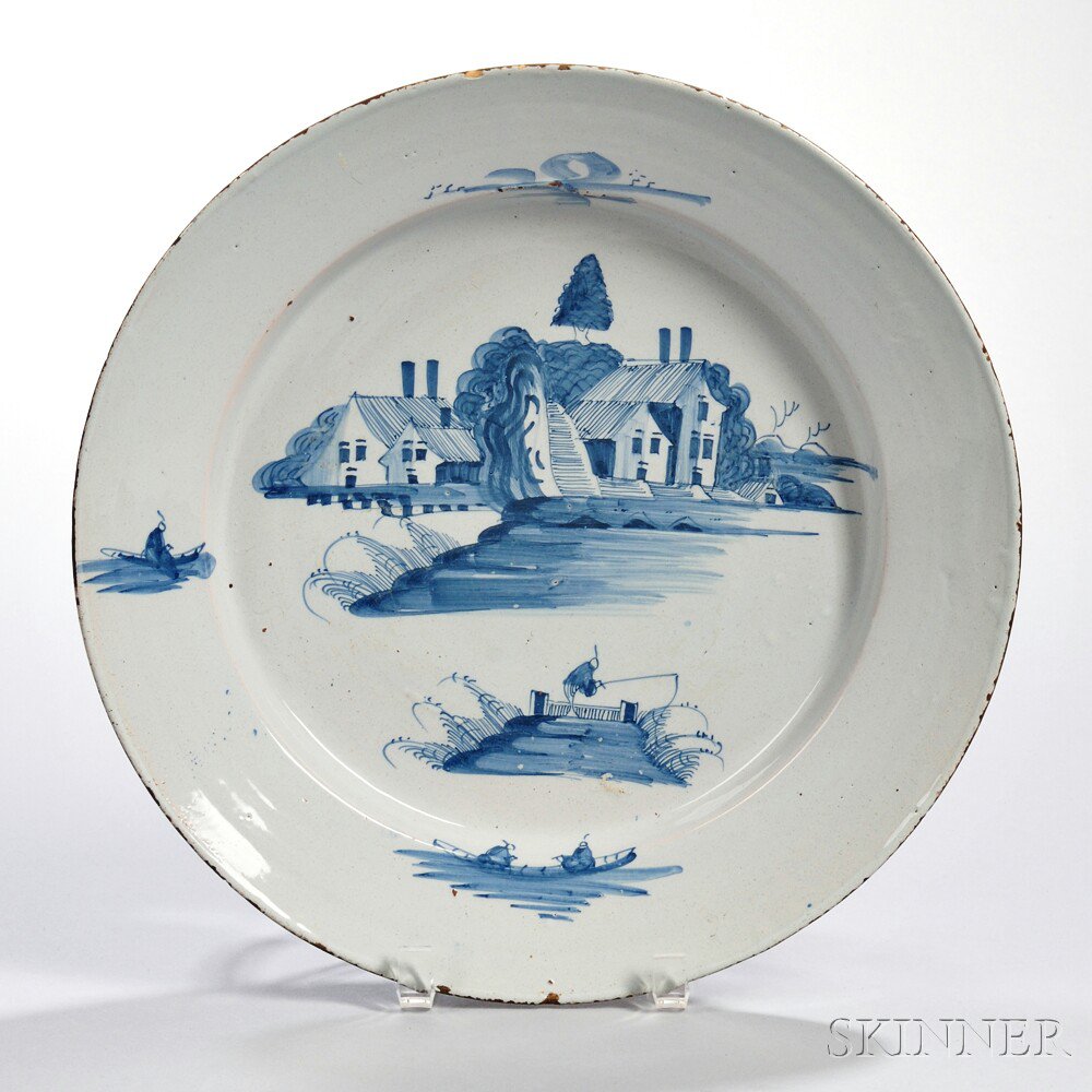 Appraisal: English Delft Blue and White Charger c decorated with a