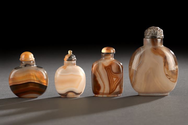 Appraisal: Group of Four Chinese Agate Snuff Bottles composed of a