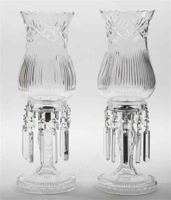 Appraisal: A Pair of Continental Cut Glass Girandoles having a baluster