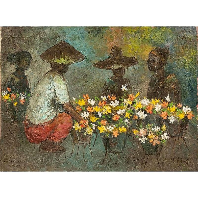 Appraisal: Flower Vendor Painting Unframed oil on canvas Flower Vendor painting