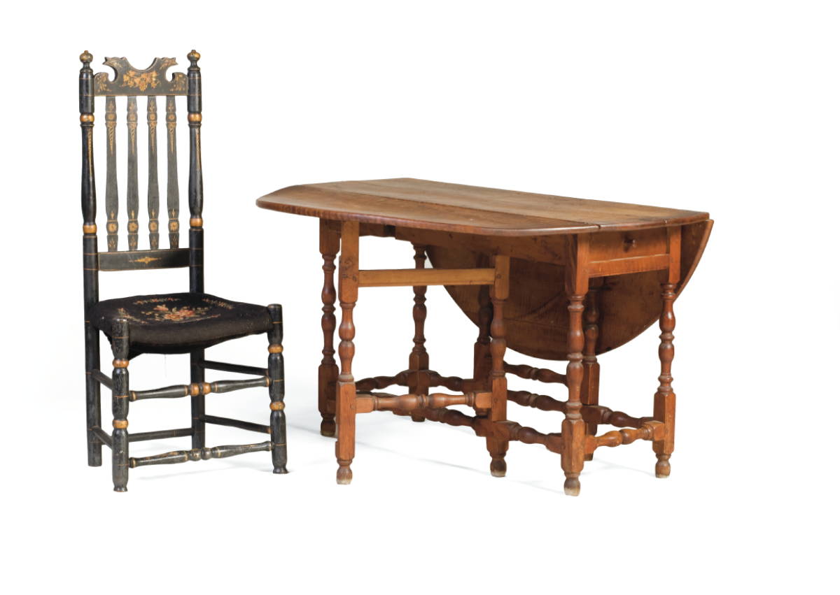 Appraisal: NEW HAMPSHIRE WILLIAM AND MARY TIGER MAPLE GATE-LEG DINING TABLE