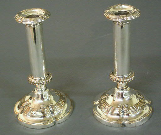 Appraisal: Pair of Sheffield silver candlesticks h